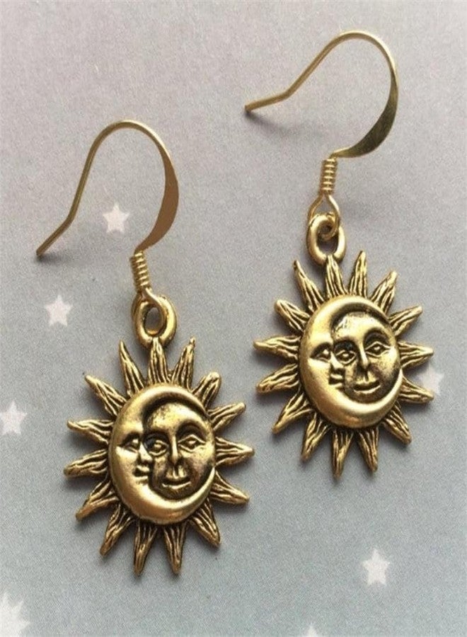 DATOA Sun and Moon Earrings Gold Silver Color Vintage Bohemian Dangle Earrings - Gold - Image 2